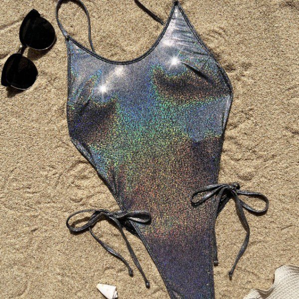 YY6086 SWIMWEAR B Clear Strap Thong Swimsuit