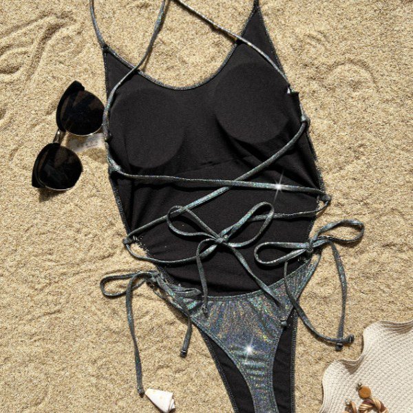YY6086 SWIMWEAR C Clear Strap Thong Swimsuit