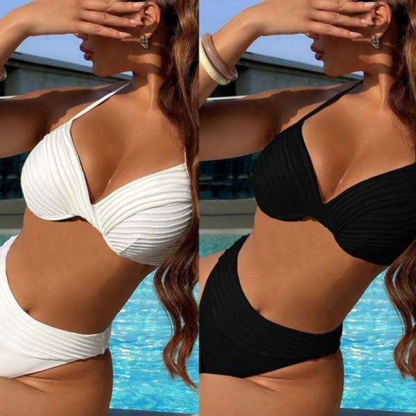 YY6119 BIKINI black Solid Crop Bikini Set